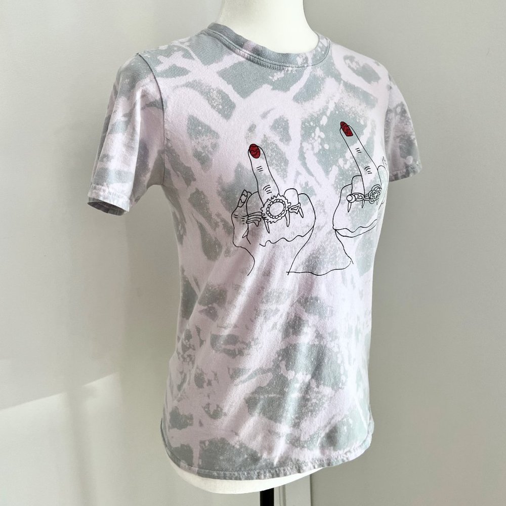 ✨Upcycled | NastyGal | Flip 'Em Off Relaxed Graphic T Shirt | Small | Blue/Grey - Picture 4 of 10
